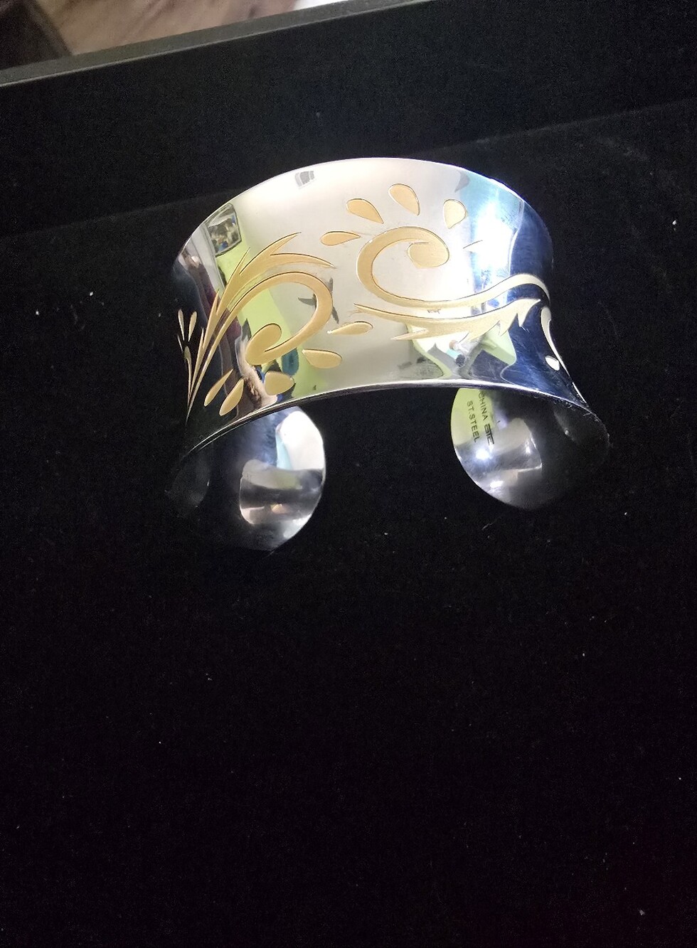 Silver-tone Cuff Bracelet with Gold Floral Accent